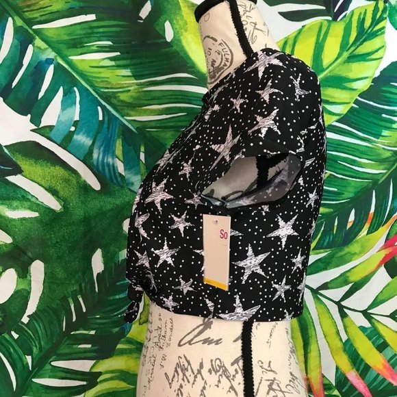 NWT $35 SO Juniors Small Star Print Knot-Front Crop Swim Tee - Picture 4 of 6